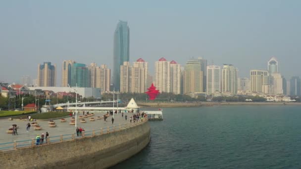 Tagsüber Qingdao Stadt Innenstadt Luftbild China — Stockvideo