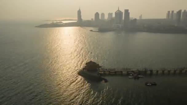 Hora Dia Qingdao Cidade Centro Cidade Panorama Aéreo Timelapse China — Vídeo de Stock