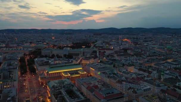 Viyana Şehir Manzarası Gece Vakti Merkez Caddeler Hava Manzarası Austria — Stok video