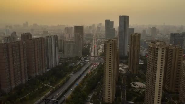 Hora Dia Hangzhou Centro Cidade Tráfego Ribeirinha Baía Construção Pátio — Vídeo de Stock