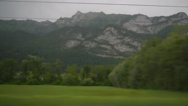 Curych Město Slunečný Den Vlak Výlet Boční Okno Pohled Panorama — Stock video