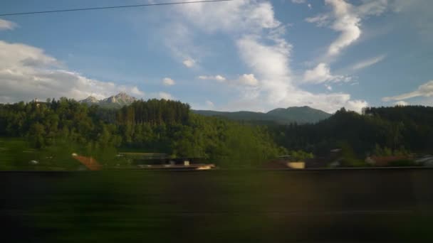 Zurich Ciudad Día Soleado Tren Carretera Viaje Lado Ventana Vista — Vídeo de stock