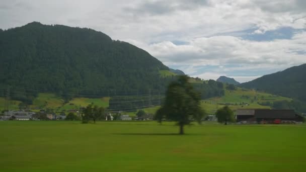 Curych Město Slunečný Den Vlak Výlet Boční Okno Pohled Panorama — Stock video