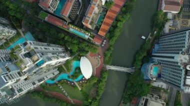 Singapur hava topdown Cityscape Panorama 4k görüntüleri
