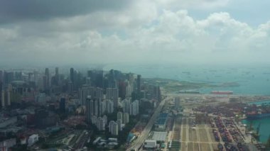 Singapur hava topdown Cityscape Panorama 4k görüntüleri