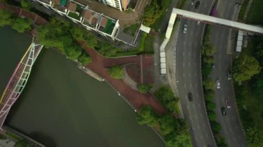 Singapur Şehri Çin Çarşısı Havadan İndirme Trafik Panoraması 4k 