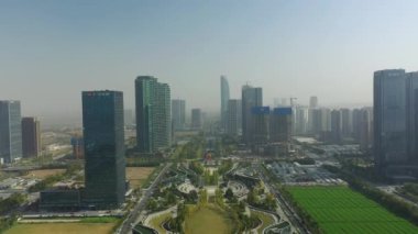 Gündüz vakti hangzhou şehri havacılık panoraması 4k porselen