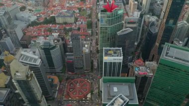 Singapur hava topdown Cityscape Panorama 4k görüntüleri