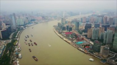 Akşam vakti Shanghai şehir manzaralı pudong şehir merkezindeki Bay Air Panorama 4k porseleni.