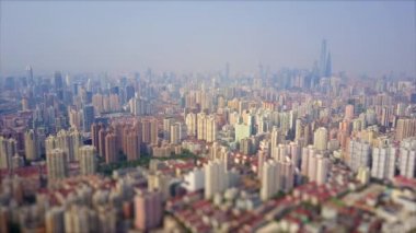 Şangay şehir manzarası havadan manzara 4k porselen
