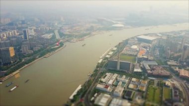 Akşam vakti Shanghai şehir manzaralı pudong şehir merkezindeki Bay Air Panorama 4k porseleni.