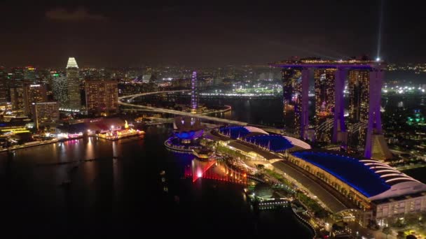 Crepuscolo Illuminato Singapore Città Porcellana Città Aereo Topdown Panorama Filmati — Video Stock