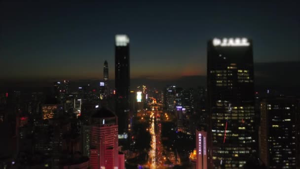 Shen Zhen Stadsbild Panorama Natt Tid Skjuten — Stockvideo