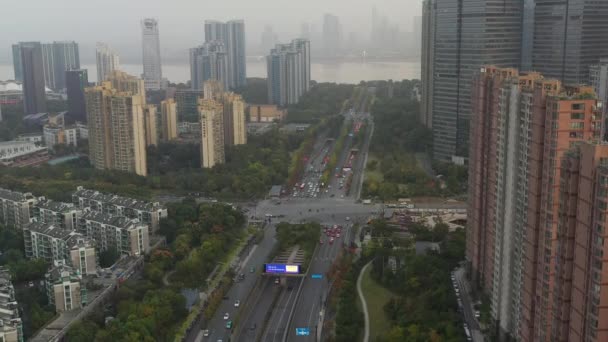 Día Hora Hangzhou Ciudad Centro Tráfico Aéreo Panorama China — Vídeos de Stock