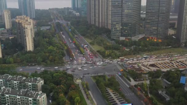 Dzień Czas Hangzhou Centrum Miasta Ruch Powietrzny Panorama Chiny — Wideo stockowe