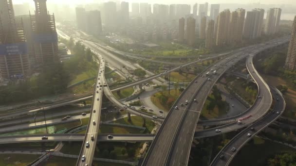 Giorno Hangzhou Centro Città Traffico Aereo Panorama Porcellana — Video Stock