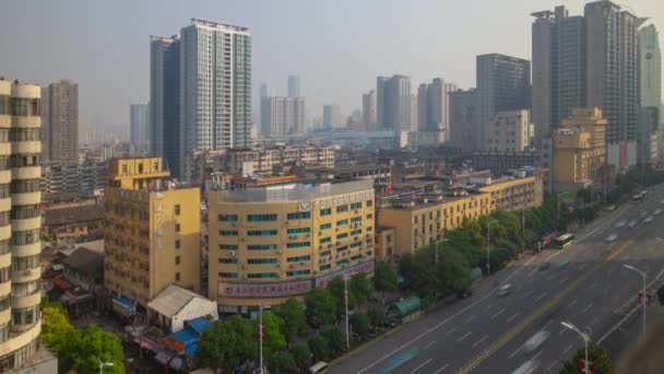 Giorno Tempo Changsha Centro Città Traffico Strada Crocevia Aerea Timelapse — Video Stock