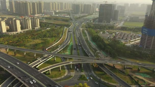 Den Čas Hangzhou Centrum Města Provoz Letecké Panorama Porcelánu — Stock video