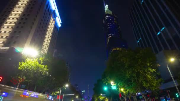 Voo Noturno Sobre Imagens Iluminadas Cidade Nanjing Panorama Aéreo Timelapse — Vídeo de Stock