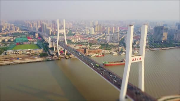 Akşam Vakti Shanghai Şehir Manzaralı Pudong Şehir Merkezindeki Bay Air — Stok video
