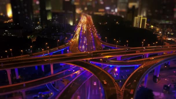 Traffico Notturno Shanghai Panorama Aereo Cityscape China — Video Stock