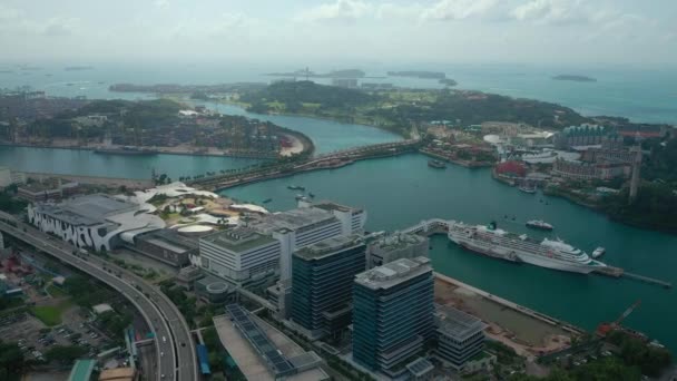 Day Time Flight Singapore City Aerial Bay Panorama Footage — Stock Video