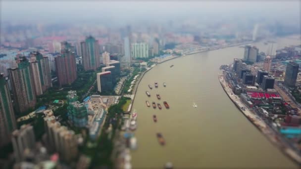 Kvällstid Shanghai Stadsbild Pudong Centrum Toppar Bay Antenn Panorama Porslin — Stockvideo