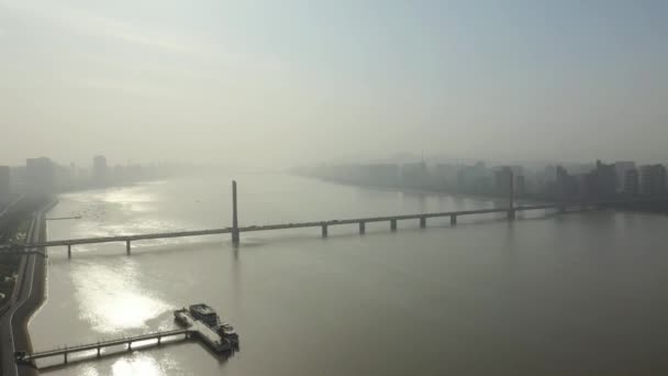 Den Čas Hangzhou Město Riverside Bay Výstavba Dvorek Letecké Panorama — Stock video