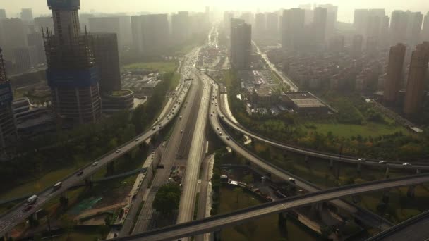 Giorno Hangzhou Centro Città Traffico Aereo Panorama Porcellana — Video Stock