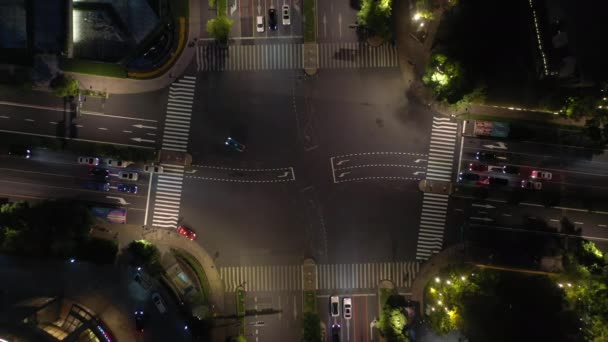 Night Time Hangzhou City Center Traffic Aerial Panorama China — Stock Video