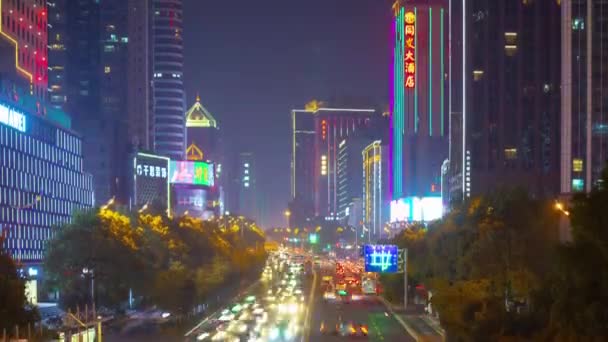 Illuminazione Notturna Changsha Centro Città Traffico Strada Crocevia Aerea Timelapse — Video Stock