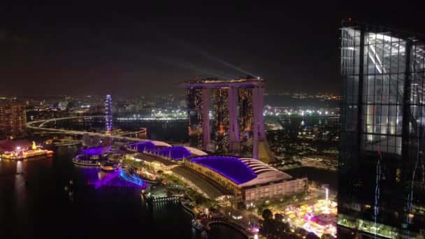 Twilight Iluminado Singapore Ciudad China Ciudad Aérea Panoramas Arriba Abajo — Vídeos de Stock