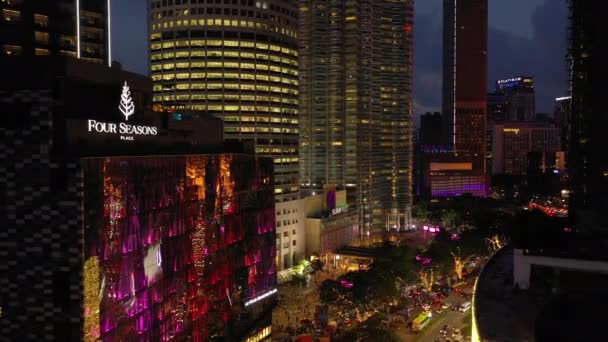 Kuala Lumpur Malaysia September 2019 Nacht Kuala Lumpur Downtown Aerial — Stockvideo