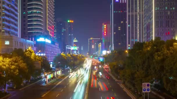 Illuminazione Notturna Changsha Centro Città Traffico Strada Crocevia Aerea Timelapse — Video Stock