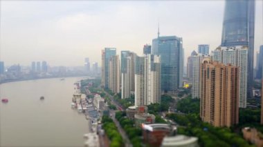 Şangay şehir manzarası havadan manzara 4k porselen