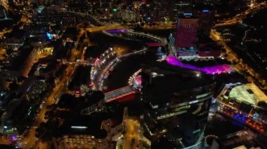 Singapur havacılık gecesi şehir manzarası manzarası 4K görüntülerini aydınlattı