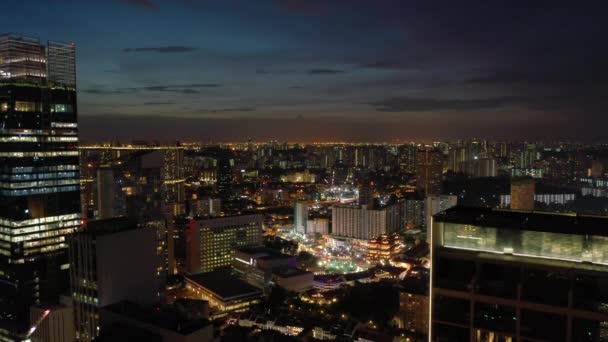 Singapore Notte Aerea Illuminato Paesaggio Urbano Panorama Filmati — Video Stock