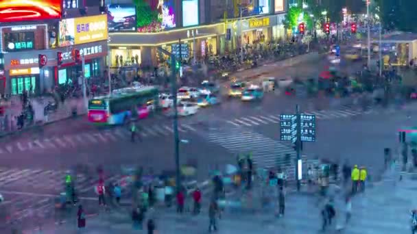 夜光长沙市中心交通街交叉口空中穿越时空全景4K中国 — 图库视频影像