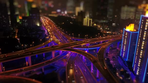 Trafic Nocturne Shanghai Paysage Urbain Panorama Aérien Chine — Video