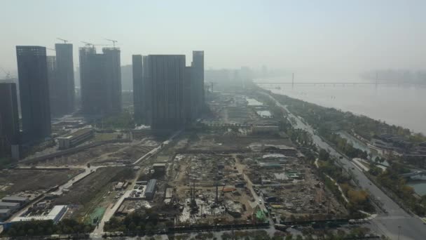 Den Čas Hangzhou Město Centrum Provozu Riverside Bay Výstavba Dvorek — Stock video