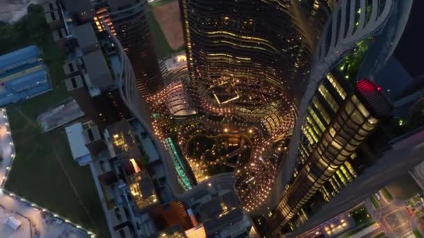 Singapore Noite Aérea Iluminada Panorama Paisagem Urbana Filmagens — Vídeo de Stock
