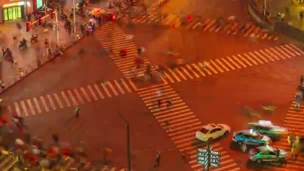 Noche Iluminación Changsha Ciudad Centro Tráfico Calle Cruce Antena Timelapse — Vídeo de stock