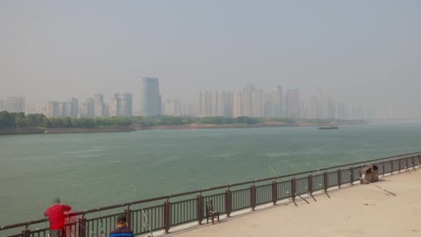 Západ Slunce Čas Changsha Město Riverside Bay Letecké Panorama Porcelán — Stock video
