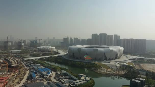 Den Čas Hangzhou Město Letecké Panorama Porcelánu — Stock video