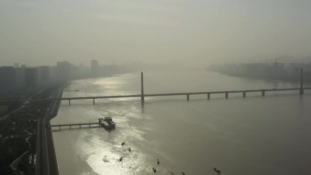 День Города Ханчжоу Прибрежной Бухты Строительство Двора Воздушная Панорама Китай — стоковое видео