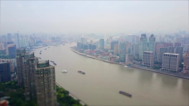 Evening Time Shanghai Cityscape Pudong Downtown Tops Bay Aerial Panorama — Stock Video