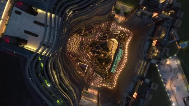Szingapúri Légi Éjszaka Megvilágított Városkép Panoráma Felvételek — Stock videók
