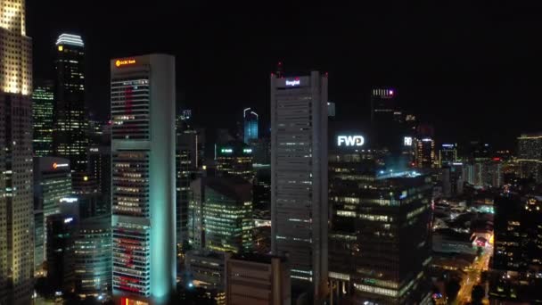 Singapore Aerial Night Illuminated Cityscape Panorama Footage — Vídeo de stock