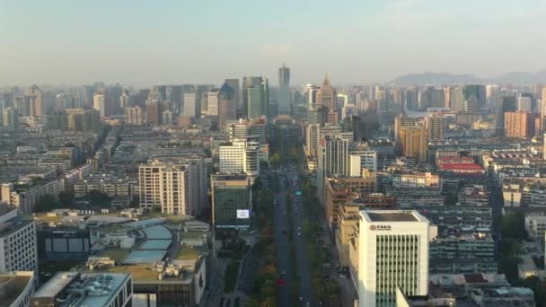 Día Hora Hangzhou Ciudad Centro Tráfico Aéreo Panorama China — Vídeo de stock