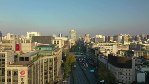 Dagtid Hangzhou Centrum Trafik Antenn Panorama Porslin — Stockvideo